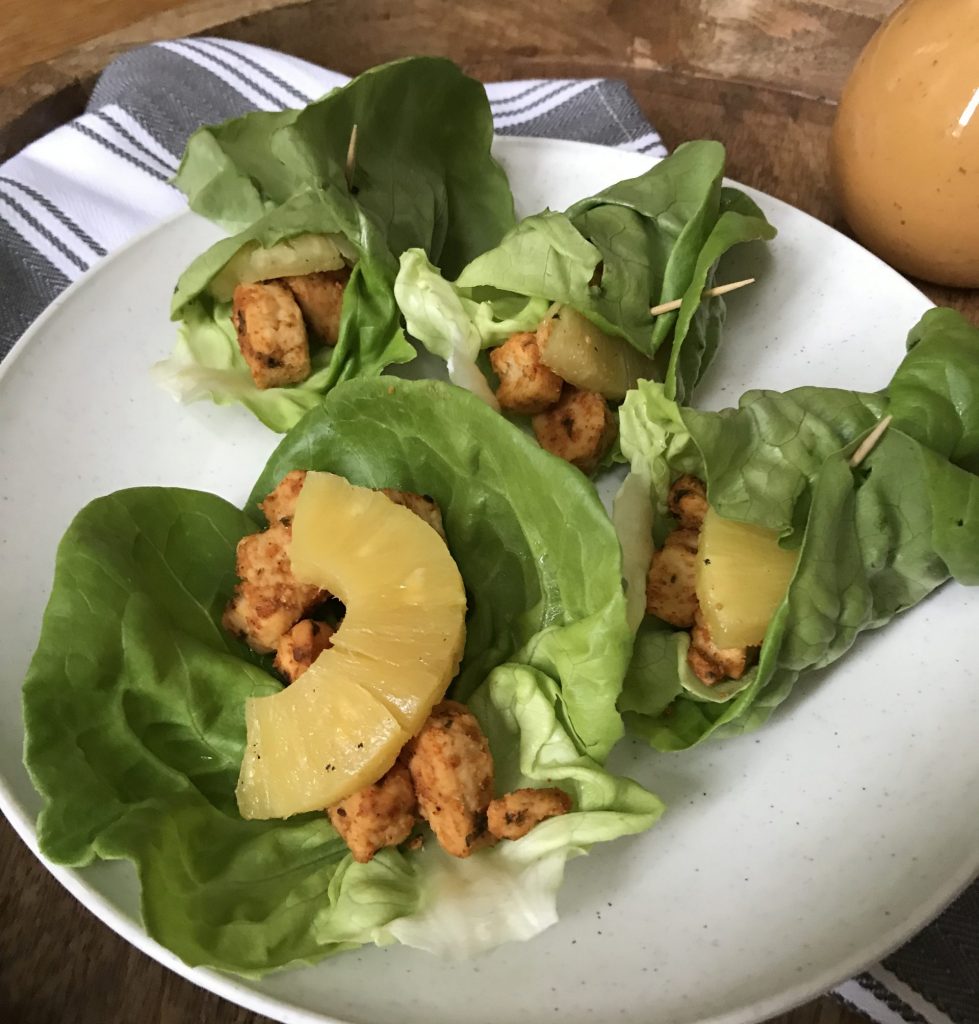 lettuce wraps with chipotle ranch Quorn and pineapple slices