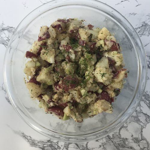 a bowl of German potato salad