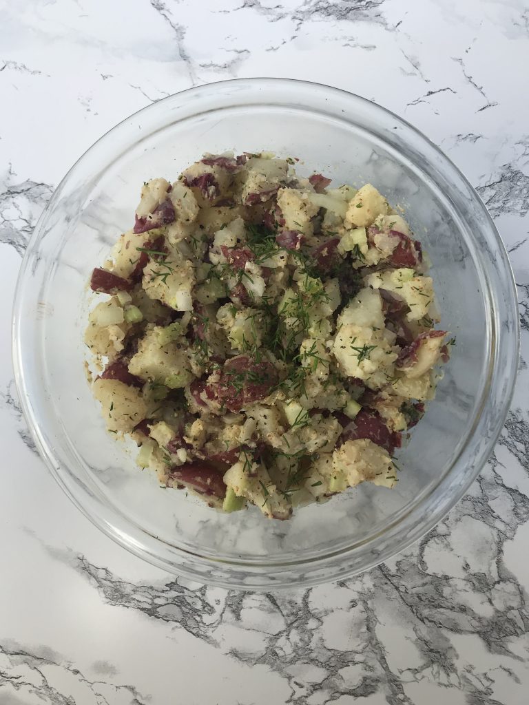 a bowl of German potato salad