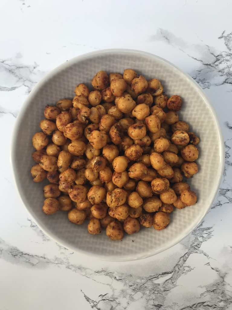 a bowl of roasted chickpeas