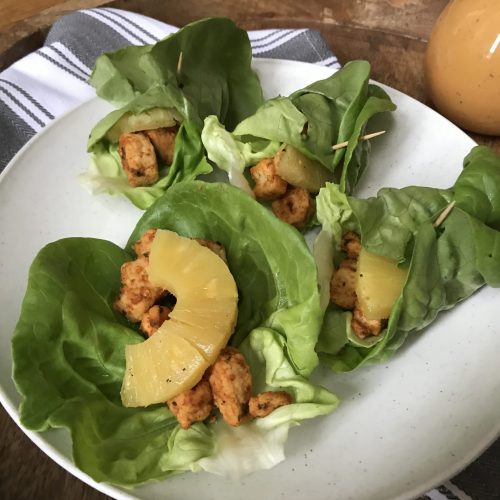 lettuce wraps with chipotle ranch Quorn and pineapple slices