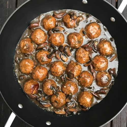 a pan full of meatball marsala