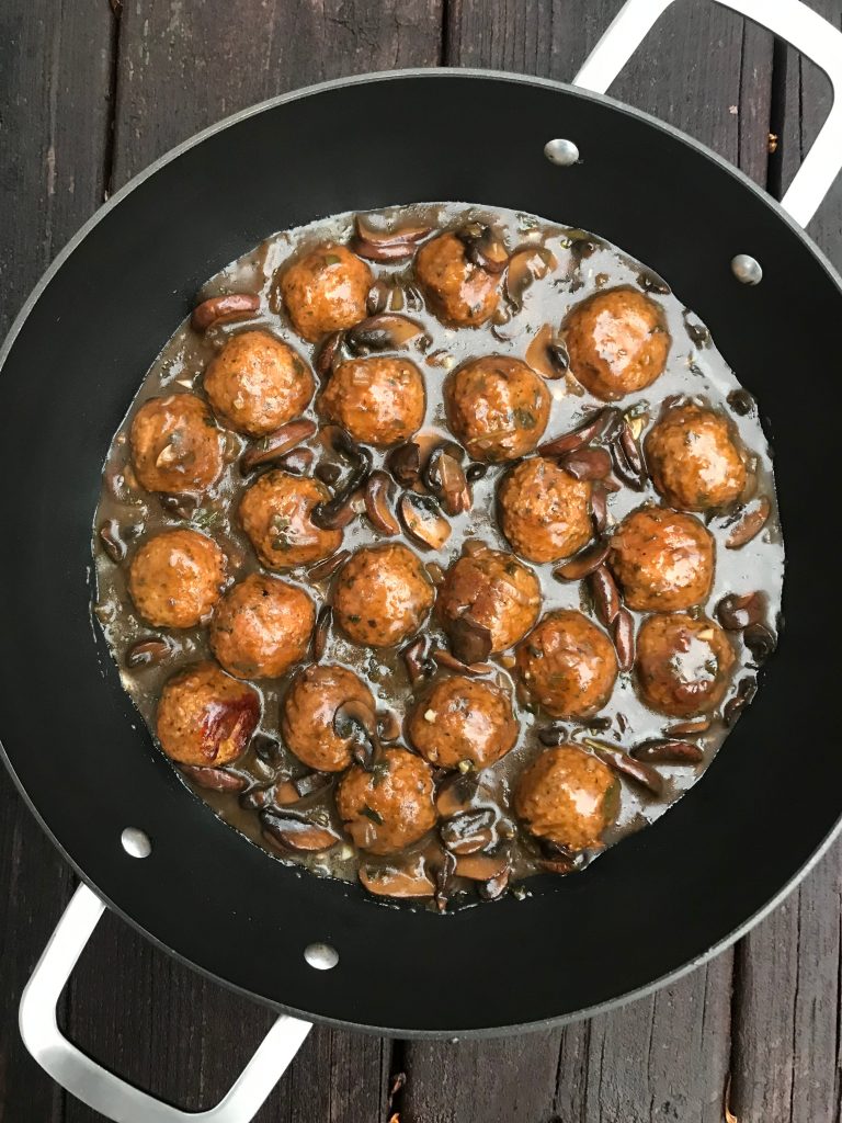 a pan full of meatball marsala