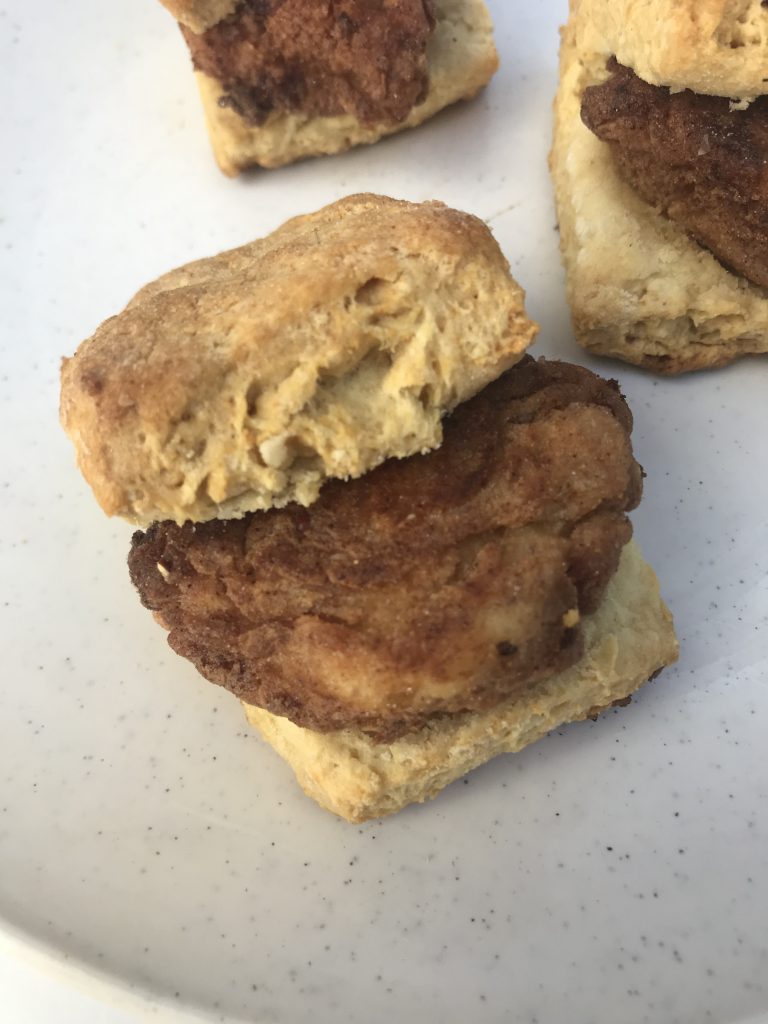 a Quorn nugget in a mini biscuit