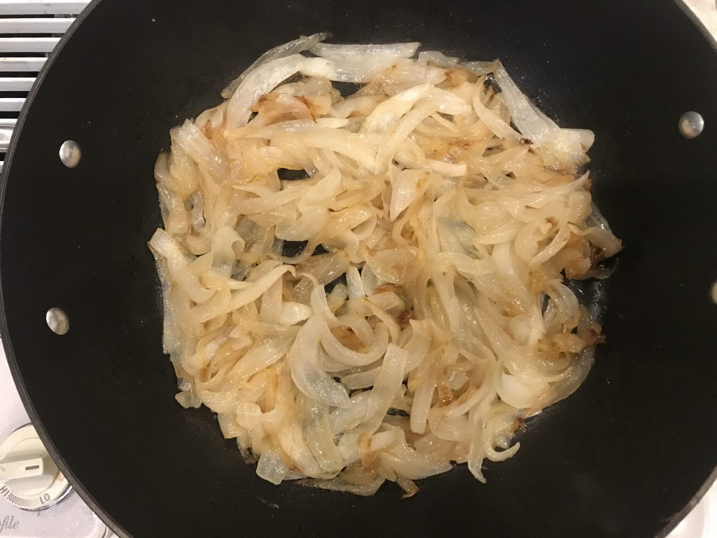 translucent onions that are slightly brown