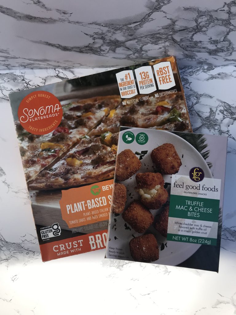 Sonoma Flatbread pizza and Feel Good Foods mac and cheese bites