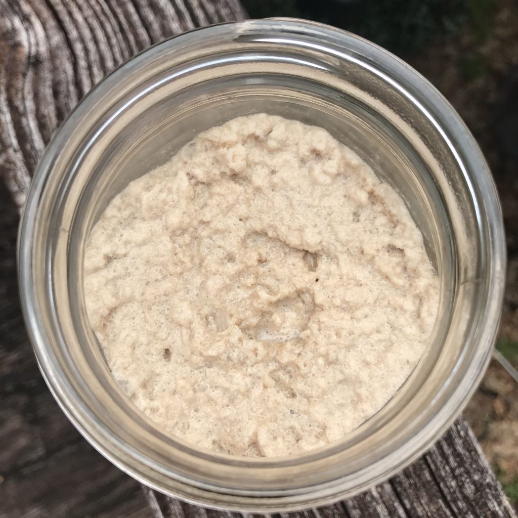 An overhead view of the jar of blended protein coffee